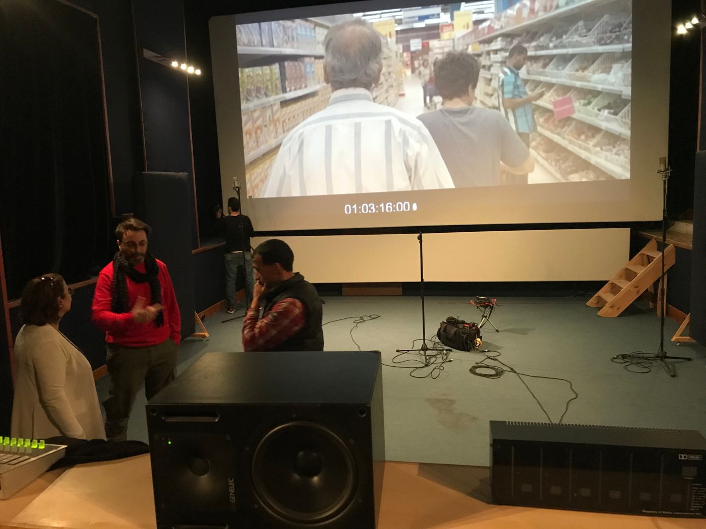 Recording stage: the team in front of the screen and monitors