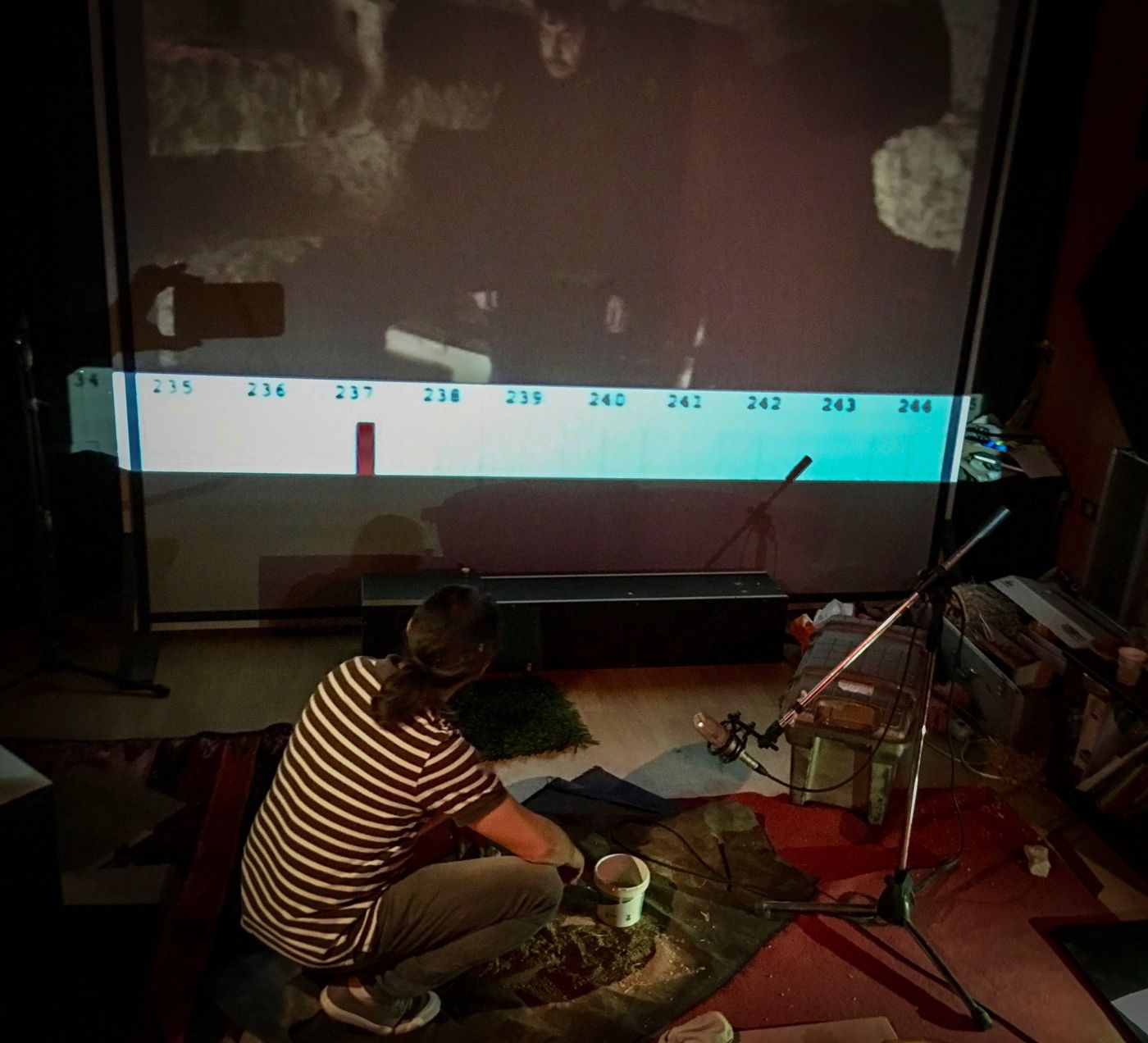 Foley session in front of the screen