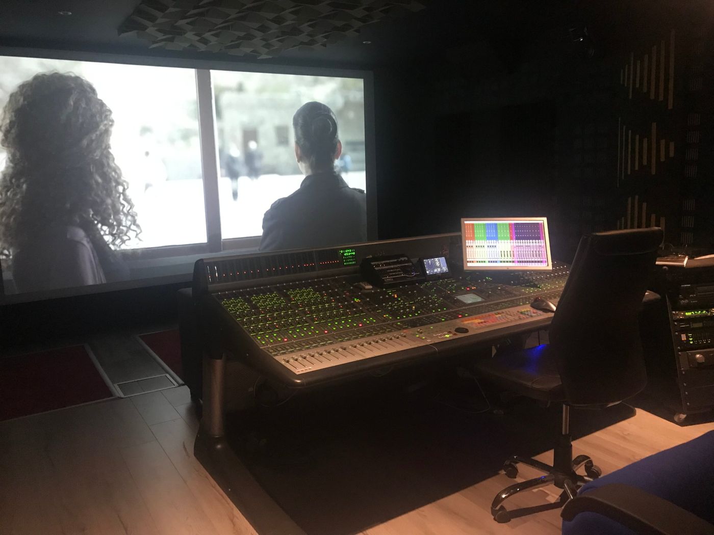 Mixing console with the picture on screen